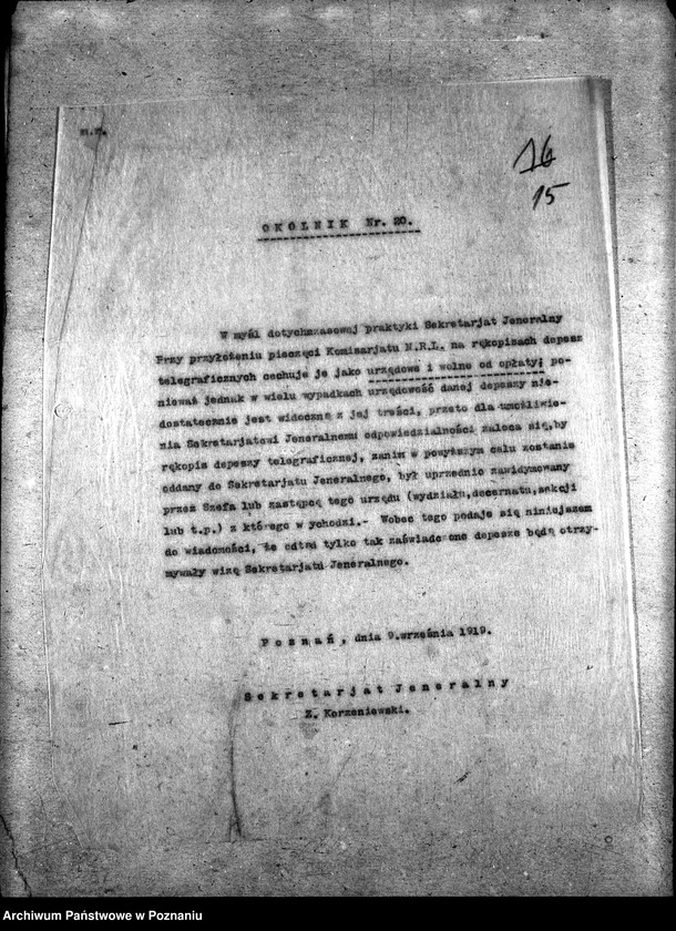 Obraz 20 z jednostki "Naczelna Rada Ludowa w Poznaniu Okólniki dla Przemysły Rolnego"