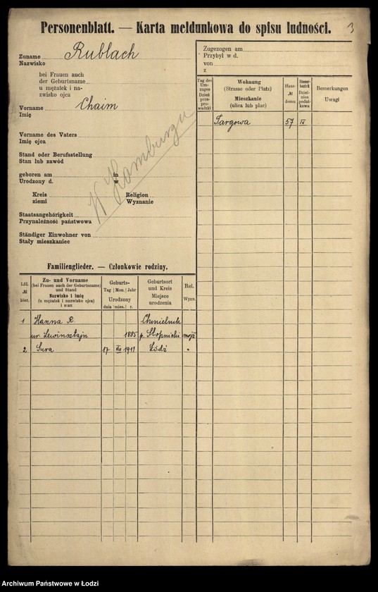Obraz 5 z jednostki "[Spis ludności Łodzi] Rubisz-Rudolf"