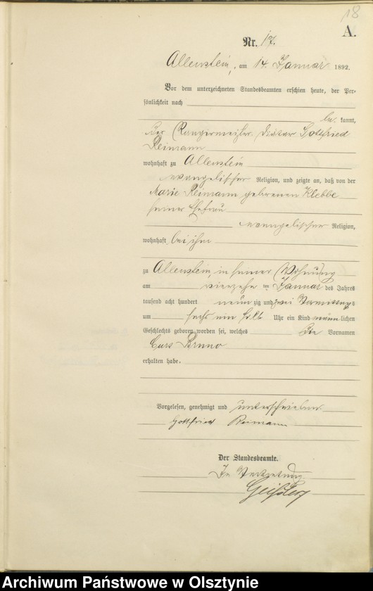 image.from.unit.number "Geburts-Haupt-Register Tom I,Nr 1 - 280"