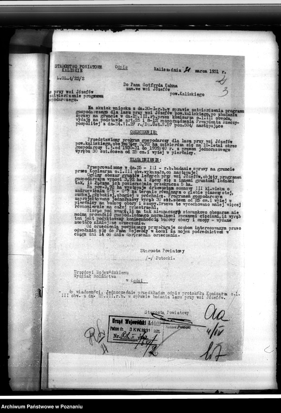 Obraz 7 z jednostki "Gmina Chocz w powiecie kaliskim /nadzór nad gospodarką leśną/"