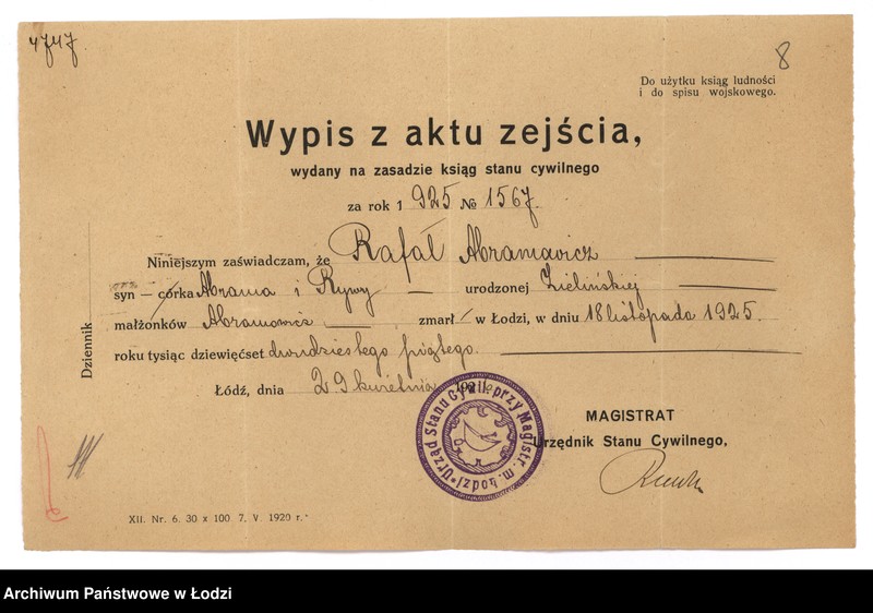 Obraz 10 z jednostki "Dokumenty do ksiąg ludności stałej Rudy Pabianickiej. Nazwiska na litery A-O"