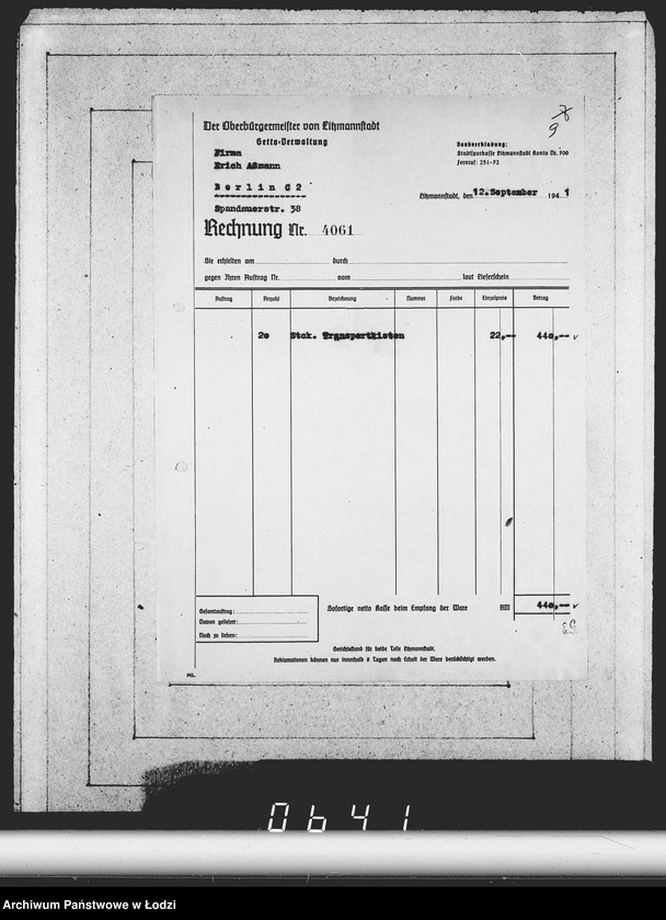 Obraz 13 z jednostki "Ausgelieferte Kommisionen Konto 0 von 60-[82] [Wydane na zlecenie G.V.meble z warsztatów Getta]."