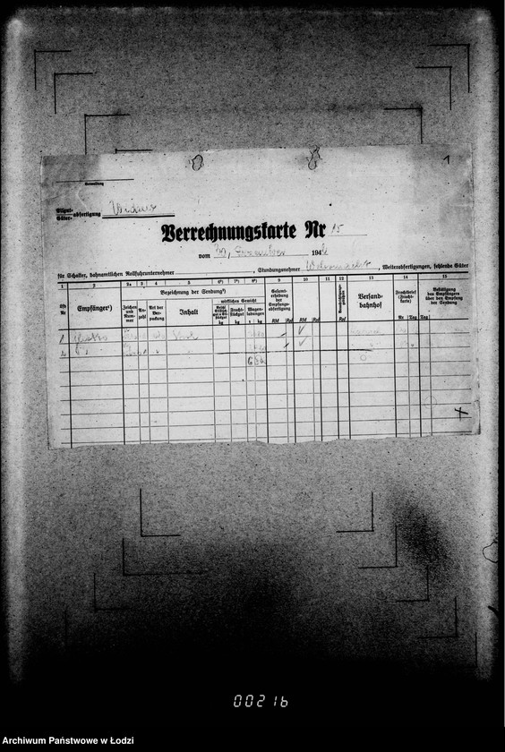 Obraz 5 z jednostki "Frachtbriefe [Kolejowe listy przewozowe różnych towarów do Getta w Łodzi]"