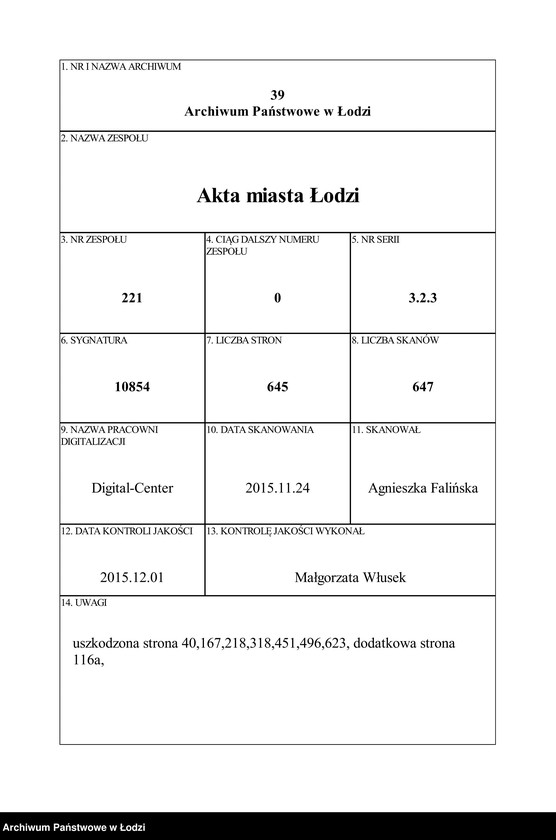 Obraz 1 z jednostki "Dowody metrykalne stałych mieszkańców m. Łodzi nr domu 1252-1254f"