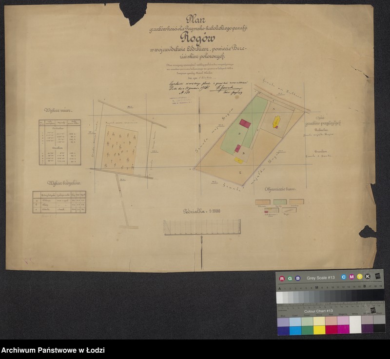 Obraz 1 z jednostki "Plan gruntów kościoła Rzymsko-katolickiego parafji Rogów ..."