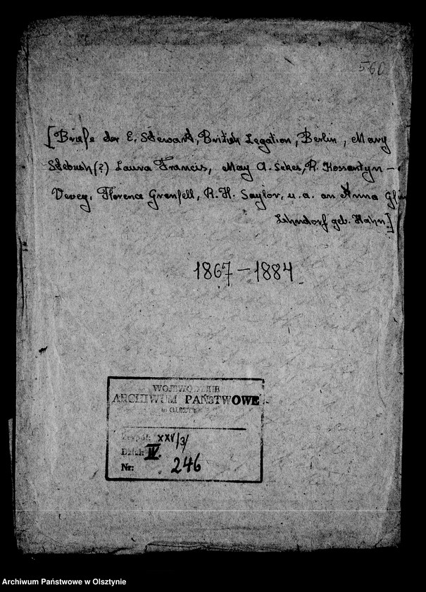 image.from.unit.number "/E. Stewart, Mary Stebush, Laura Francis, May A. Szkes, R. Kossentyn, Florence Grenfell R. H. Saylor u. a. an Anna Gfin Lehndorff u. an Hahn Kuchelmiss/"