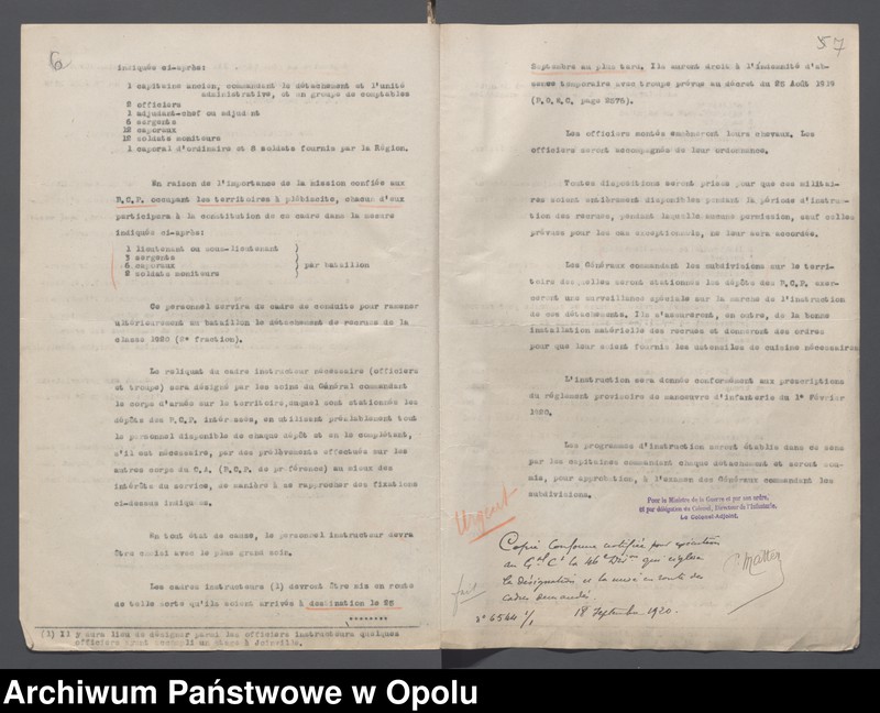 Obraz 9 z jednostki "Recrutement-Effectifs-Renforts-Situations /Korespondencja dotycząca uzupełnień, demobilizacja, wzmocnienie stanów liczebnych oddziałów/ 3.09.1920"