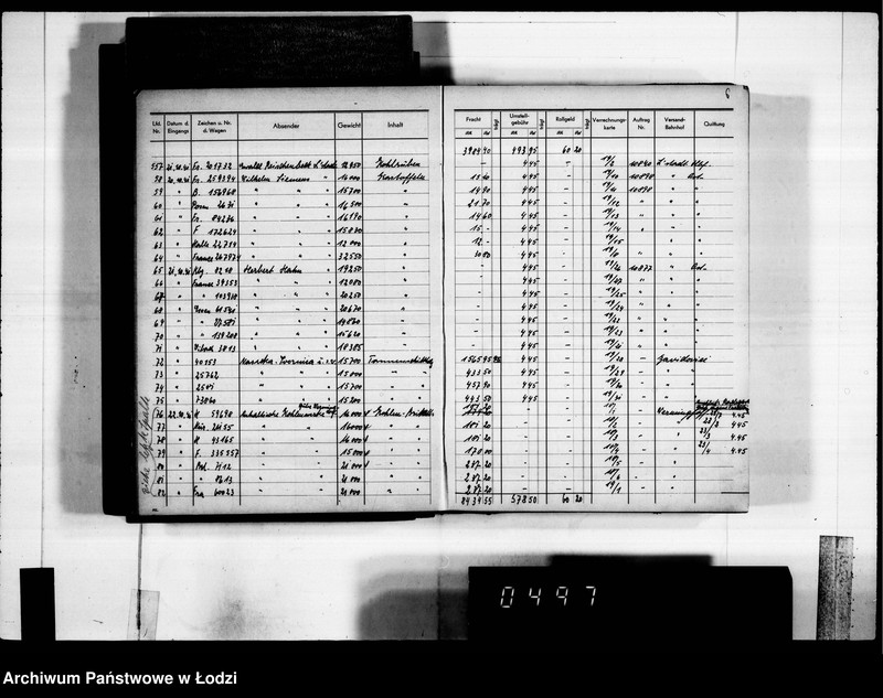Obraz 10 z jednostki "Frachten Eingang [rejestr listów przewozowych]"