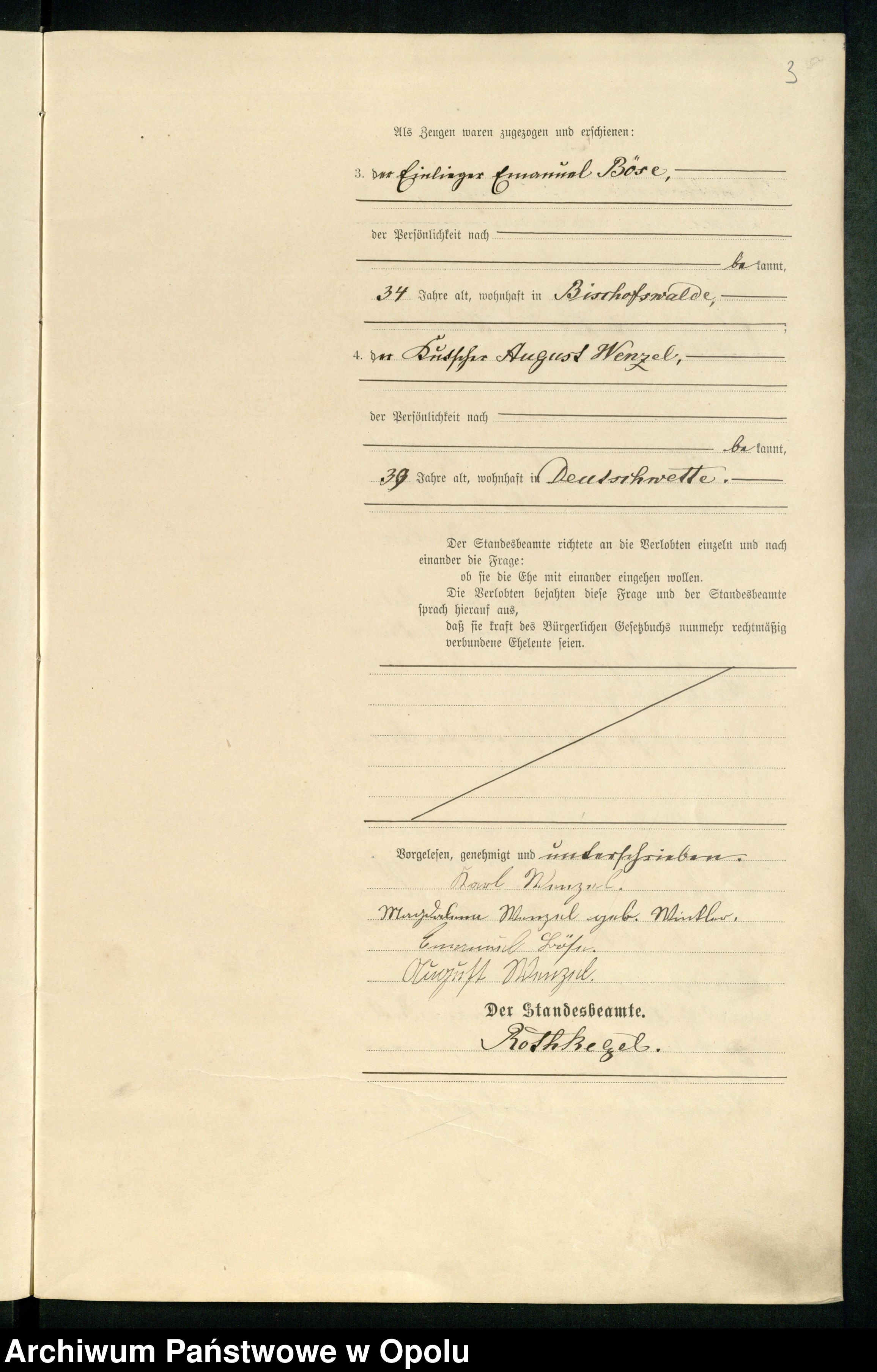 Skan z jednostki: Heiraths-Haupt-Register des Standsamts Bischofswalde pro 1900