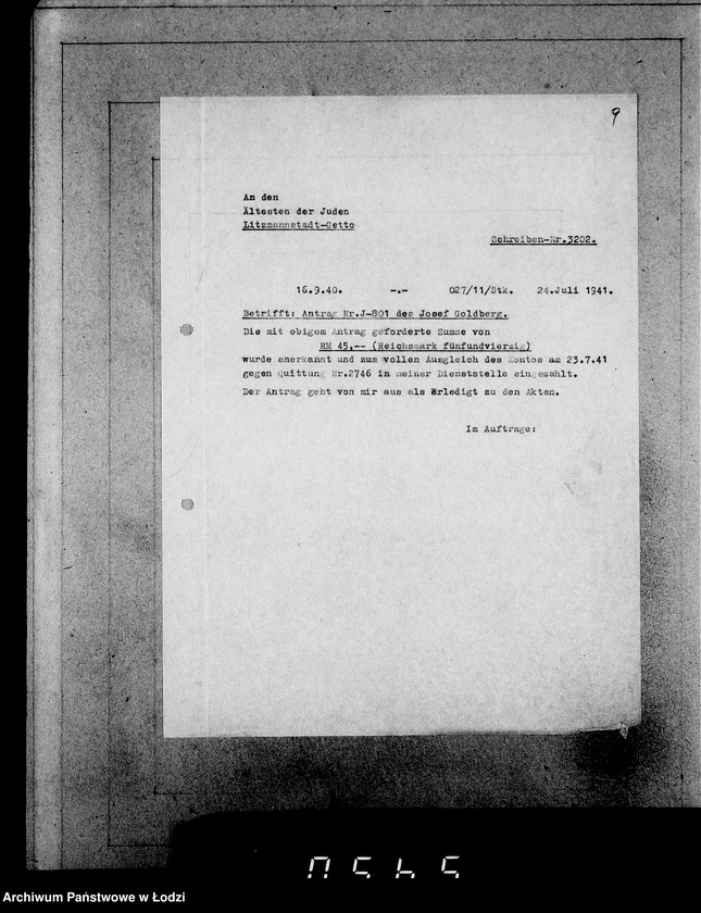 Obraz 13 z jednostki "J.801-820 [Wnioski Żydów z Getta o zwrot należności za towar wzięty na kredyt oraz za wykonaną pracę]"