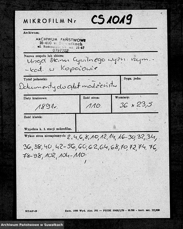 Obraz 2 z jednostki "Dokumenty Kopciovskago Rimsko-Katoličeskago Prichoda za 1891 god"