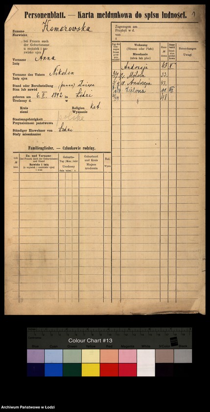 Obraz 3 z jednostki "[Spis ludności Łodzi] Komorowska - Kon"