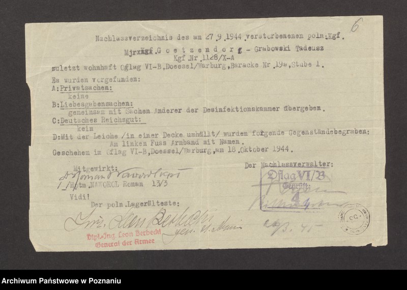 Obraz 9 z jednostki "Materiały dotyczące śmierci Tadeusza Goetzendorf-Grabowskiego w Oflagu VIB w Dössel"