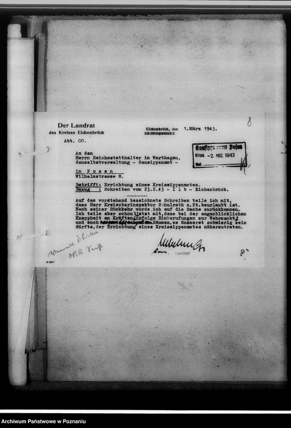 Obraz 12 z jednostki "[Korespondencja w sprawach organizacyjnych i działalności], Kreissippenamt Eichenbrück[/Wągrowiec]"