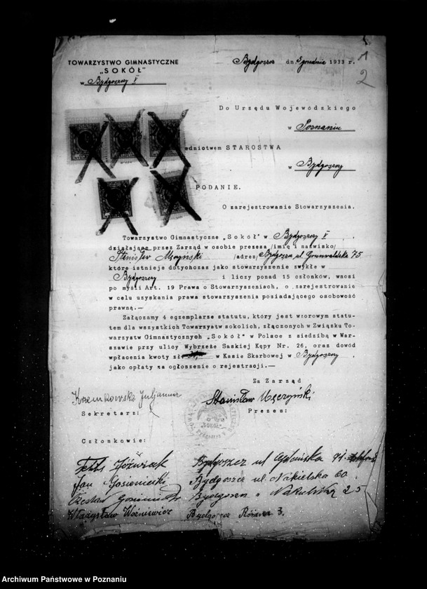 Obraz 6 z jednostki "/Towarzystwo Gimnastyczne Sokół V Bydgoszcz- rejestracja/"