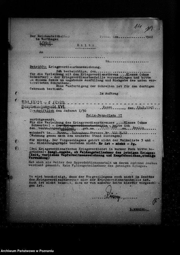 Obraz 18 z jednostki "Sammlung der Vorschläge für Kriegsverdienstkreuze"