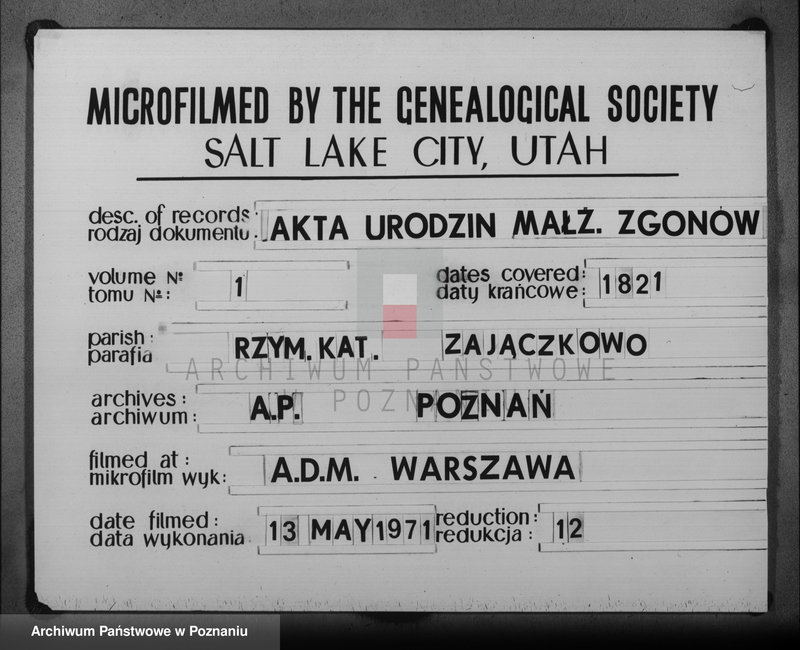 image.from.team "Akta stanu cywilnego Parafii Rzymskokatolickiej Zajączkowo (pow. szamotulski)"