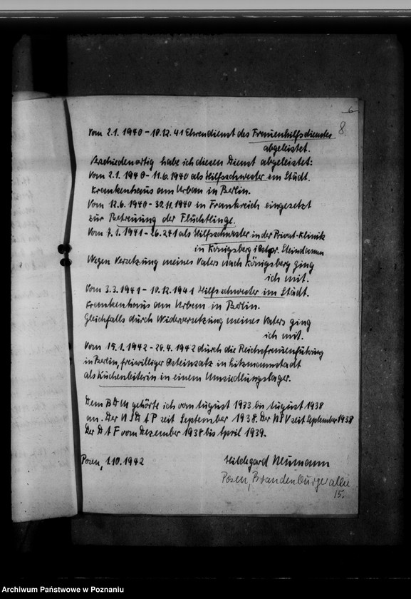 Obraz 12 z jednostki "Personalakten der Angestellten im Reichsarchiv - Posen, Hildegard Neumann"