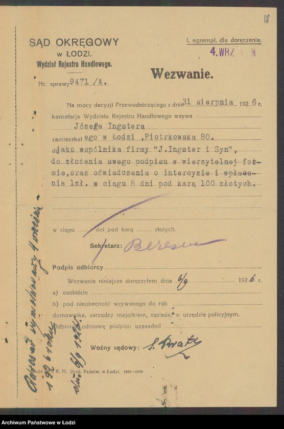 Obraz 20 z jednostki "Jakób Jűngster- agentura, sprzedaż surowców oraz komisowy skład wódek firmy "Krakus""