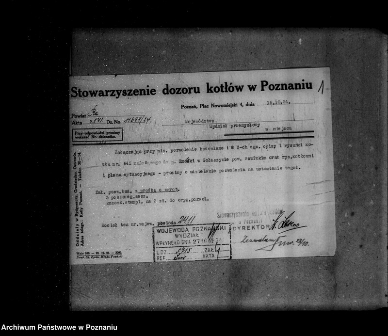 image.from.unit.number "Gorzelnia rolnicza K. Rzóski w Gołaszynie powiat rawicki nr woj. kotła 2411"