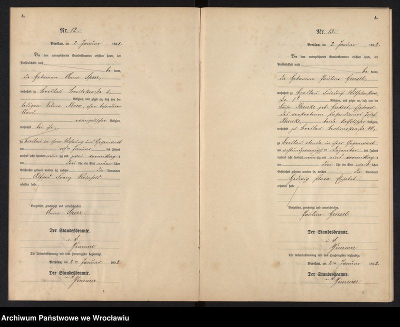 image.from.unit.number "Geburts-Neben-Register Breslau I 1892 Band 1"