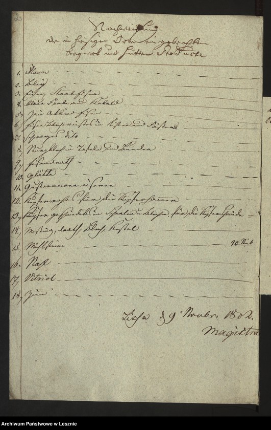 Obraz 5 z jednostki "[Nachweisung der in der Mediatstadt Lissa eingeführten Bergwerks und Hüttenprodukte]"