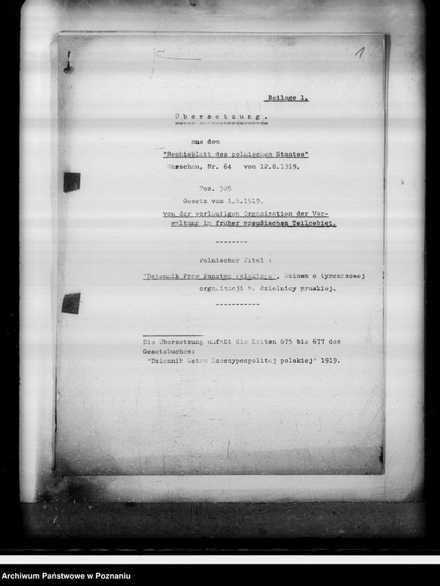 Obraz 5 z jednostki "Niemieckie tłumaczenia polskiej ustawy o tymczasowej organizacji byłej dzielnicy pruskiej"