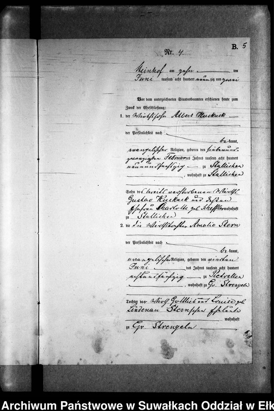 image.from.unit.number "Heiraths-Neben-Register des Preussischen Standes-Amtes Gr. Strengeln Kreis Angerburg"