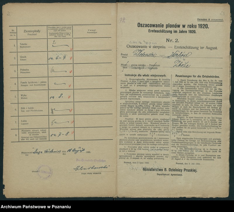 Obraz 14 z jednostki "[Oszacowanie plonów w powiecie złotowskim w roku 1920"