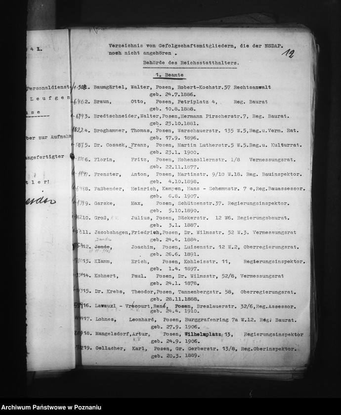 Obraz 16 z jednostki "Überprüfung und Erfassung der Angestelten. Polnische Angestellten des Reichsarchivs und im Referat der Statistik"