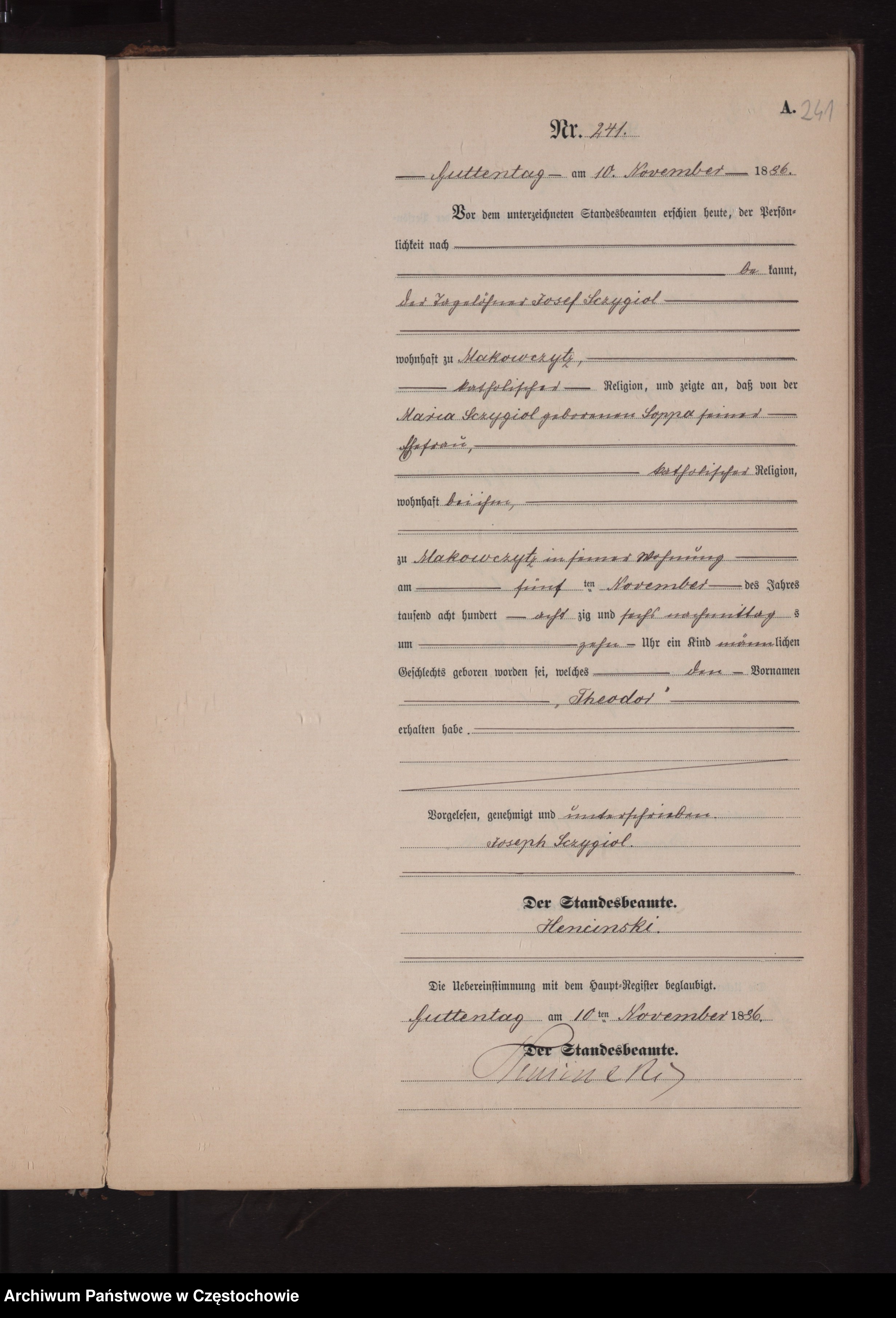 Skan z jednostki: Geburts - Neben Register des Königlich Preussischen Standesamts Guttentag im Kreise Lublinitz pro 1886.