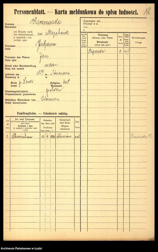 Obraz 20 z jednostki "[Spis ludności Łodzi] Katschmarowska - Kaczyński"