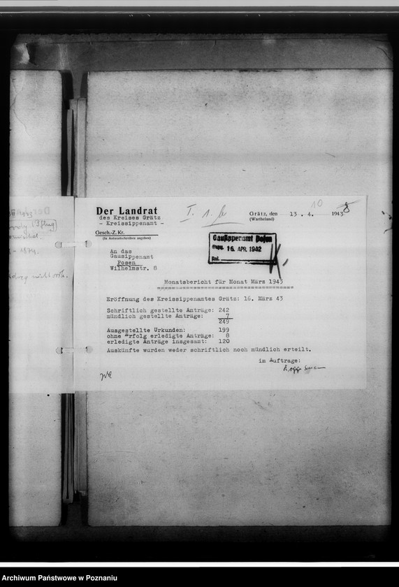 Obraz 14 z jednostki "[Korespondencja w sprawach organizacyjnych, sprawozdanie z działalności], Kreissippenamt Grätz [Grodzisk, powiat nowotomyski]"