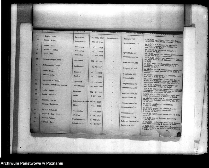 Obraz 10 z jednostki "Liste der Volksdeutschen, die im Jahre 1939, insbesondere während der deutsch - polnischen Feldzuges akls Ziwilpersonen verhaftel, interniert oderverschleppt worden sind (Łódź)"