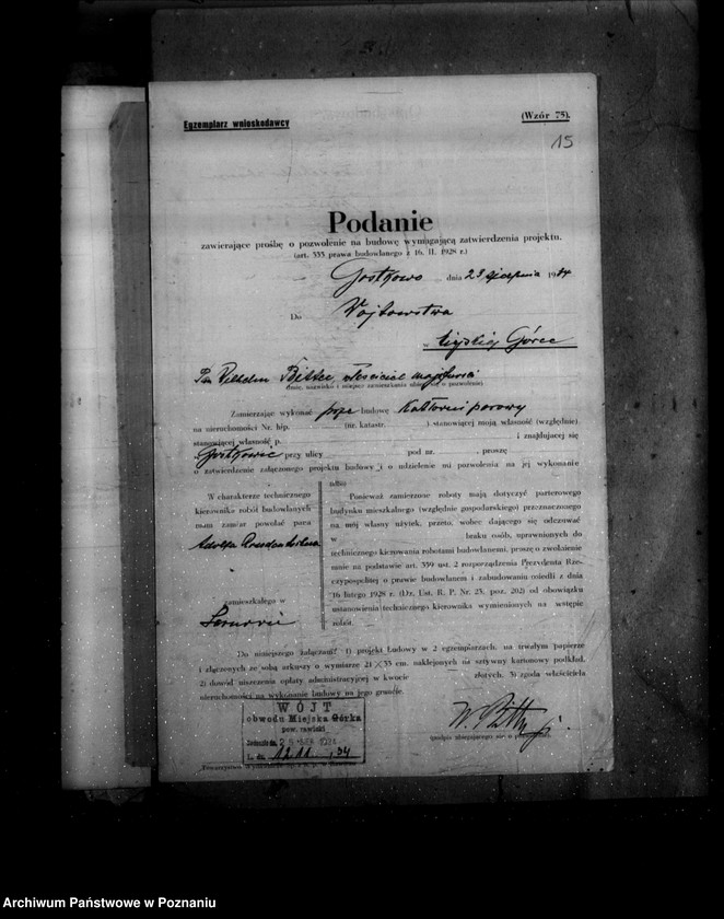 image.from.unit.number "Zatwierdzenie zakładu przemysłowego /gorzelni/ w maj. Gostkowo własność W. Bitter"