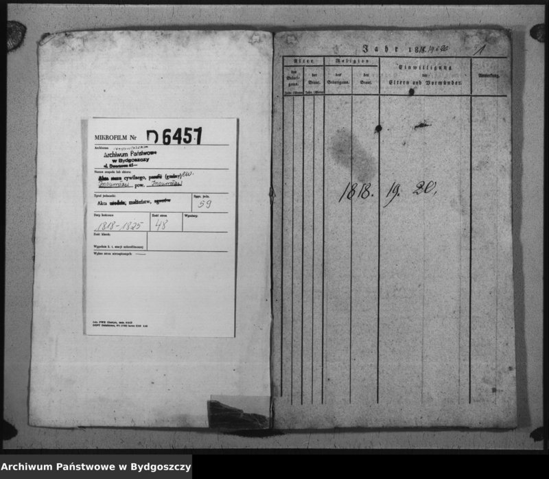 image.from.unit.number "Verzeichniss der Getrauten aus der evangel. Stadt- und Landgemeinde von Inowrazlaw Jahr 1818 bis incl. 1825"