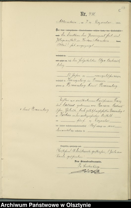 image.from.unit.number "Sterbe-Haupt-Register Tom II, Nr 426-454"