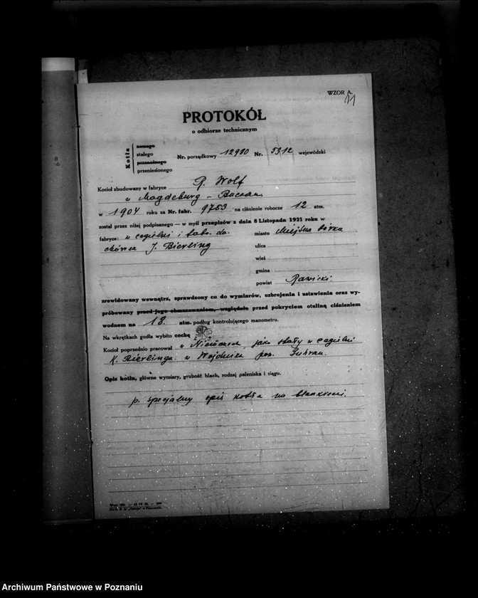 image.from.unit.number "Cegielnia i Fabryka Dachówek J. Bierlinga w Miejskiej Górce powiat rawicki nr woj. kotła 5912"