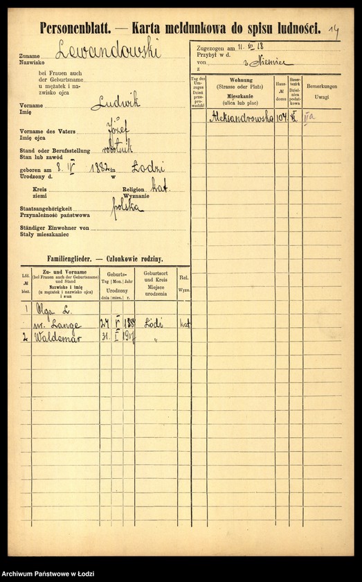 Obraz 16 z jednostki "[Spis ludności Łodzi] Lewandowski - Lewertow"