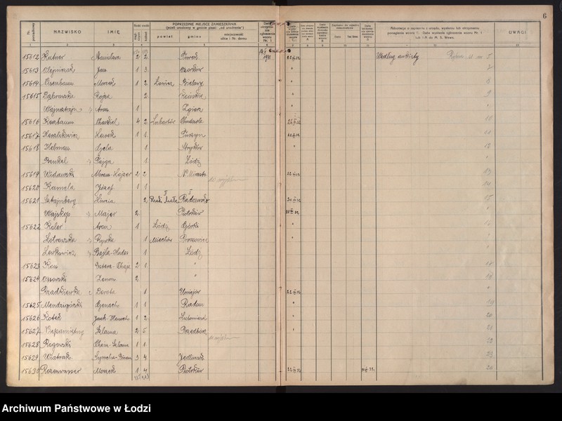 Obraz 10 z jednostki "Księga kontroli ruchu ludności (rejestr osób przybywających do gminy) Łódź, komisariat III, ks. VIII, nr 15533-17398"
