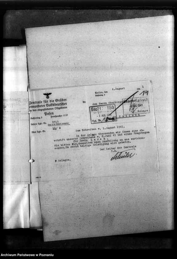 Obraz 18 z jednostki "Kreis Kalisch (Kalisz). Korespondencja w sprawie miejscowych Niemców, którzy zginęli w 1939 roku"