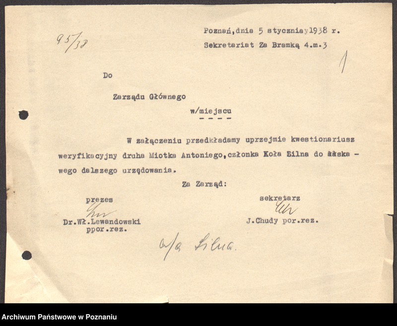 Obraz 4 z jednostki "Sprawy organizacyjno - personalne [ powiadomienie o zebraniach, sprawozdanie z zebrań. Spis bezrobotnych, zaświadczenie o przebiegu służby, programy szkoleniowe."