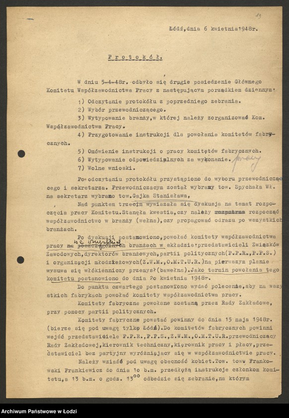 Obraz 14 z jednostki "Współzawodnictwo pracy; protokoły z narad ogólnołódzkich, sprawozdania różnych dyrekcji Centralnego Zarządu Przemysłu Włókienniczego"