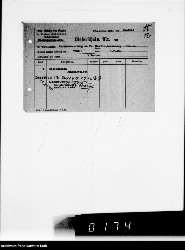 Obraz 16 z jednostki "Pelzabteilung. Warenverwertung an firma Martin Norenberg u.Krause Litzmannstadt"