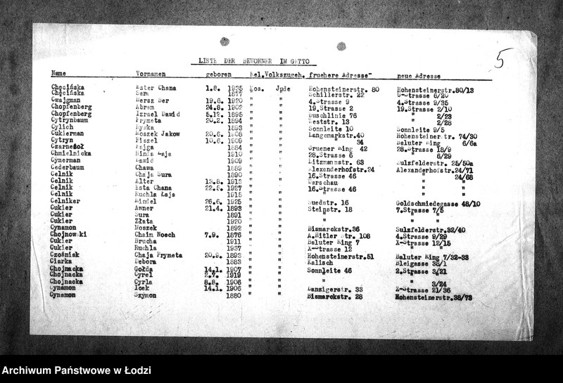Obraz 9 z jednostki "[Alfabetyczny spis mieszkańców getta. Litera C]"
