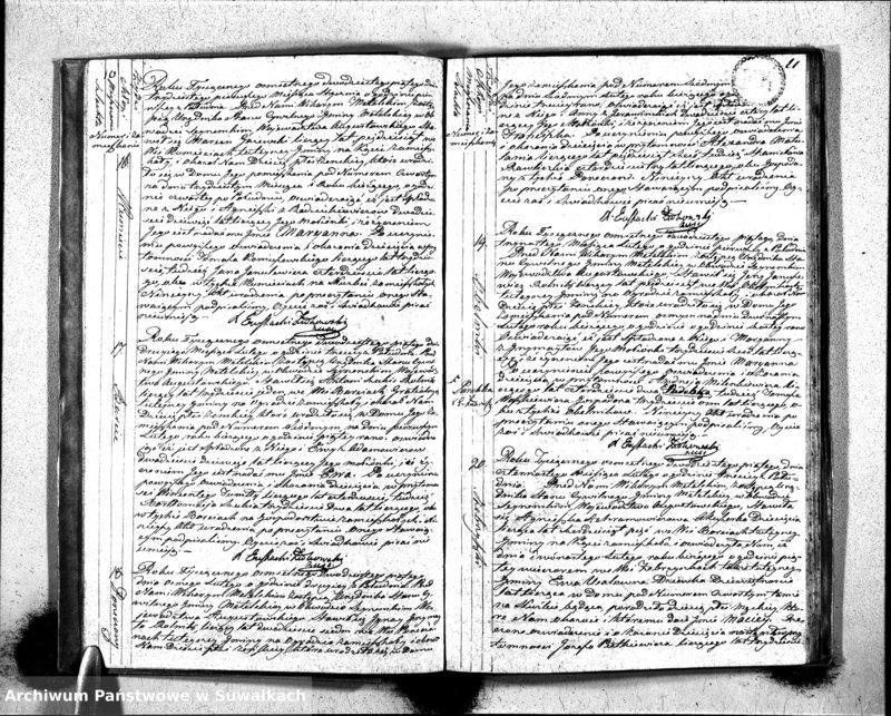 Obraz 7 z jednostki "Księga Aktów Urodzenia Urzędnika Stanu Cywilnego Gminy Metelskiey Pttu Seyneńskiego Wttwa Augustowskiego Od dnia 1- go Stycznia Tysiąc Osimset dwudziestego piątego roku 1825"