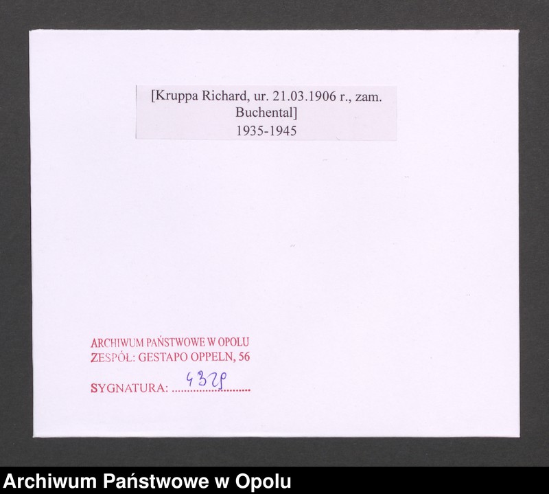 Obraz 2 z jednostki "[Kruppa Richard, ur. 21.03.1906 r., zam. Buchental]"