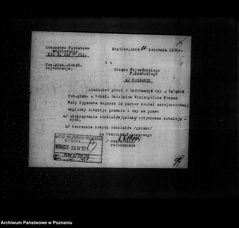 Obraz 10 z jednostki "/Związek Towarzystw Gimnastycznych Sokół w Polsce- sprawa rejestracji Dzielnicy w Poznaniu i zarządów okręgów/"