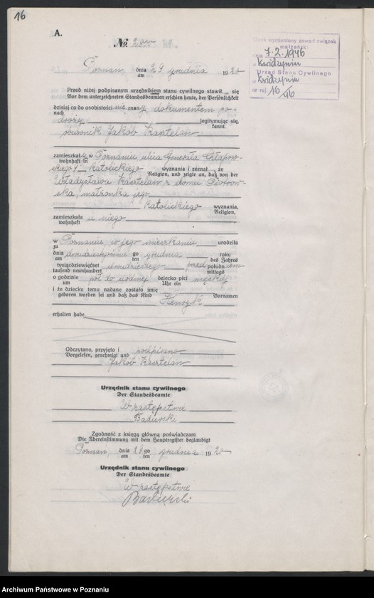 Obraz 20 z jednostki "Księga urodzeń odpis tom VIII [Rejestr poboczny urodzeń]"