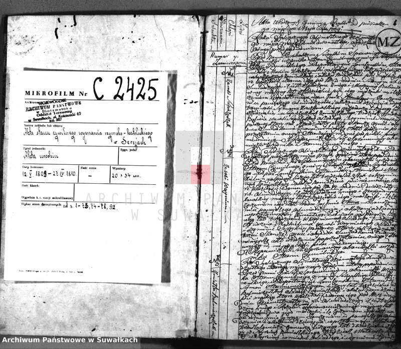 image.from.unit.number "Akta urodzonych gminy sereyskiey od 1-go maja 1809"